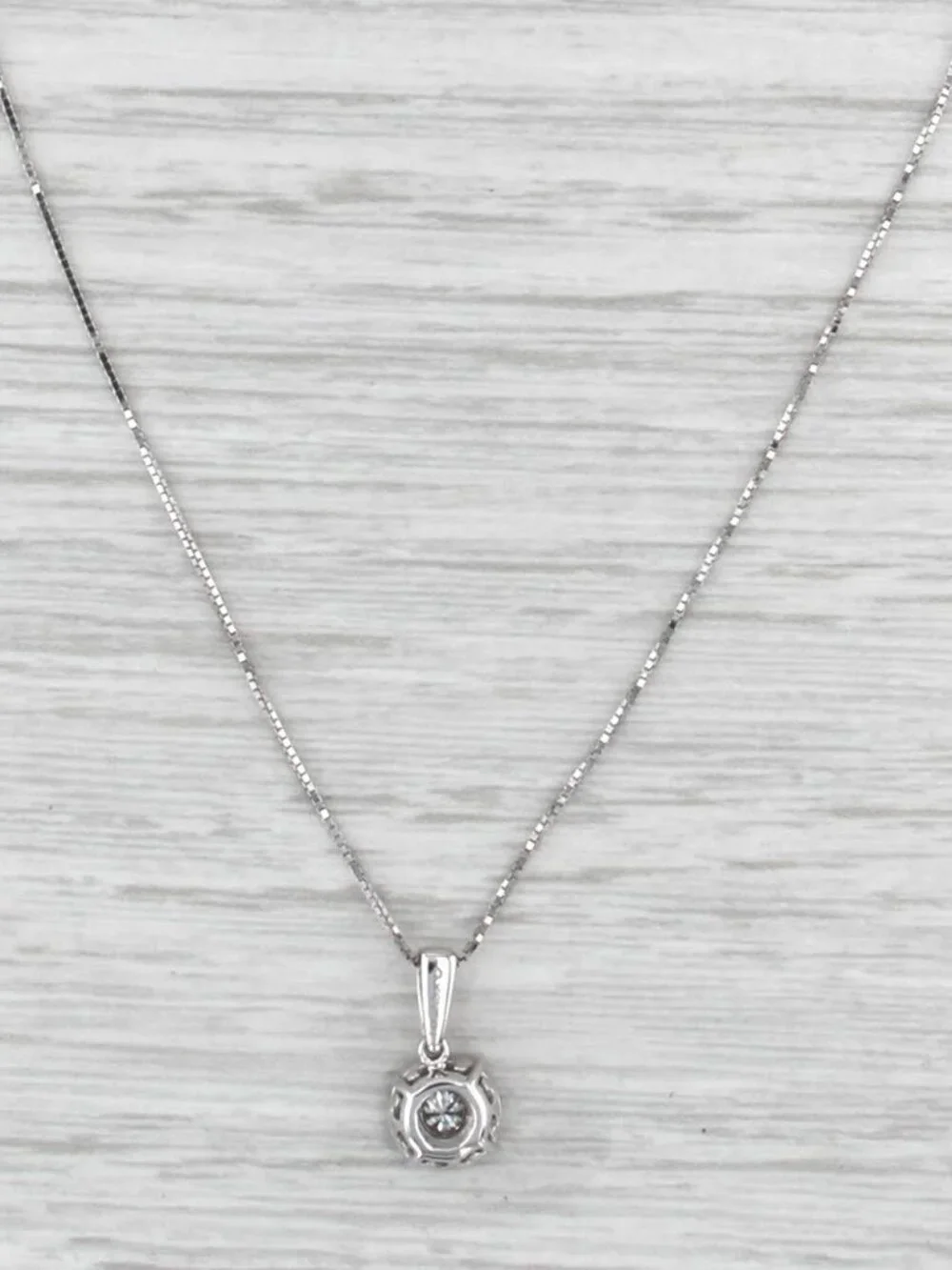 0.16ctw Diamond Halo Pendant Necklace 14k White Gold 16-18